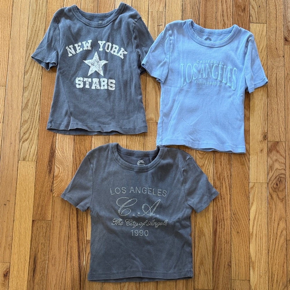 Women’s Bundle short Sleeve Tee - Blue & Charcoal Los Angeles/New York Graphic